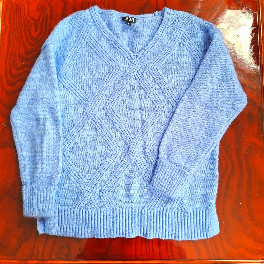 a.n.a. Womens Sky Blue Cable Sweater Size M Very Good Condition